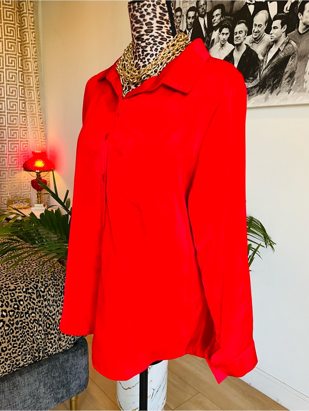 Red Button-Up Blouse - Classic Collared Top - Picture 8 of 8